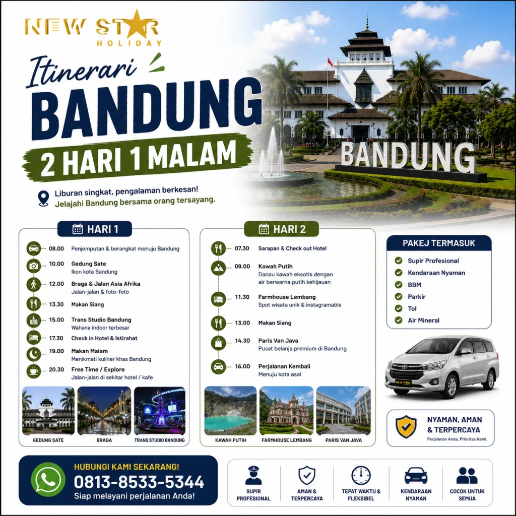 Cadangan itinerari Bandung 2 hari 1 malam untuk pelancong Malaysia yang ingin bercuti singkat.