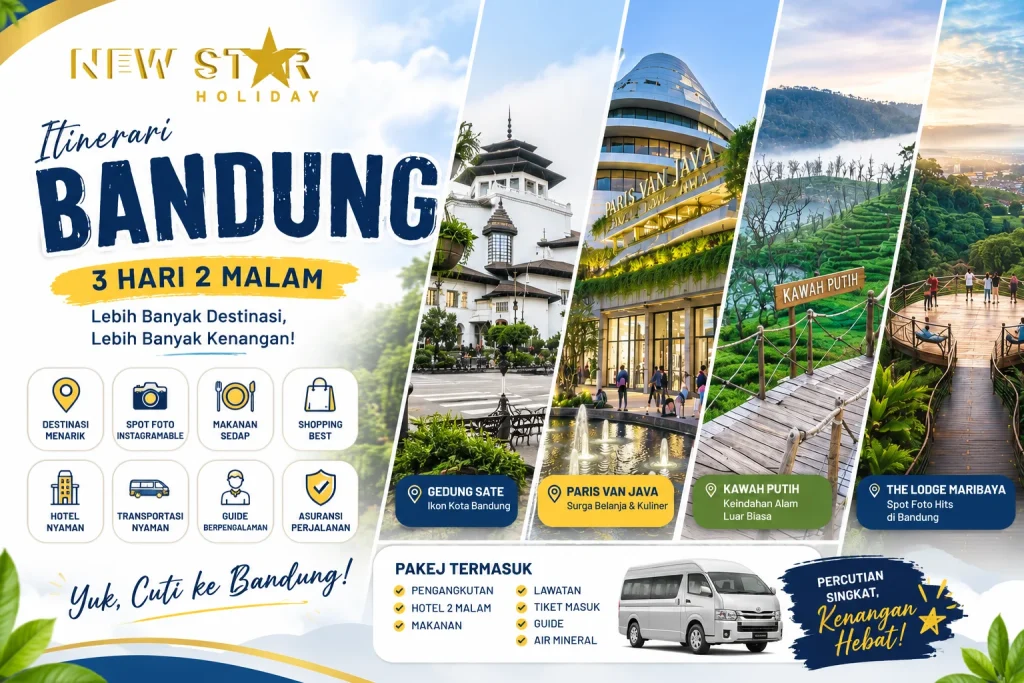 Itinerari Bandung 3 Hari 2 Malam meliputi Lembang, Kawah Putih dan Bandung City Tour