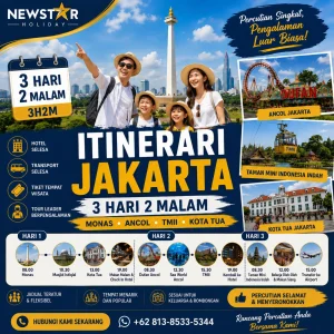 Itinerari Jakarta 3 Hari 2 Malam dengan lawatan ke Monas, Ancol, TMII dan Kota Tua Jakarta