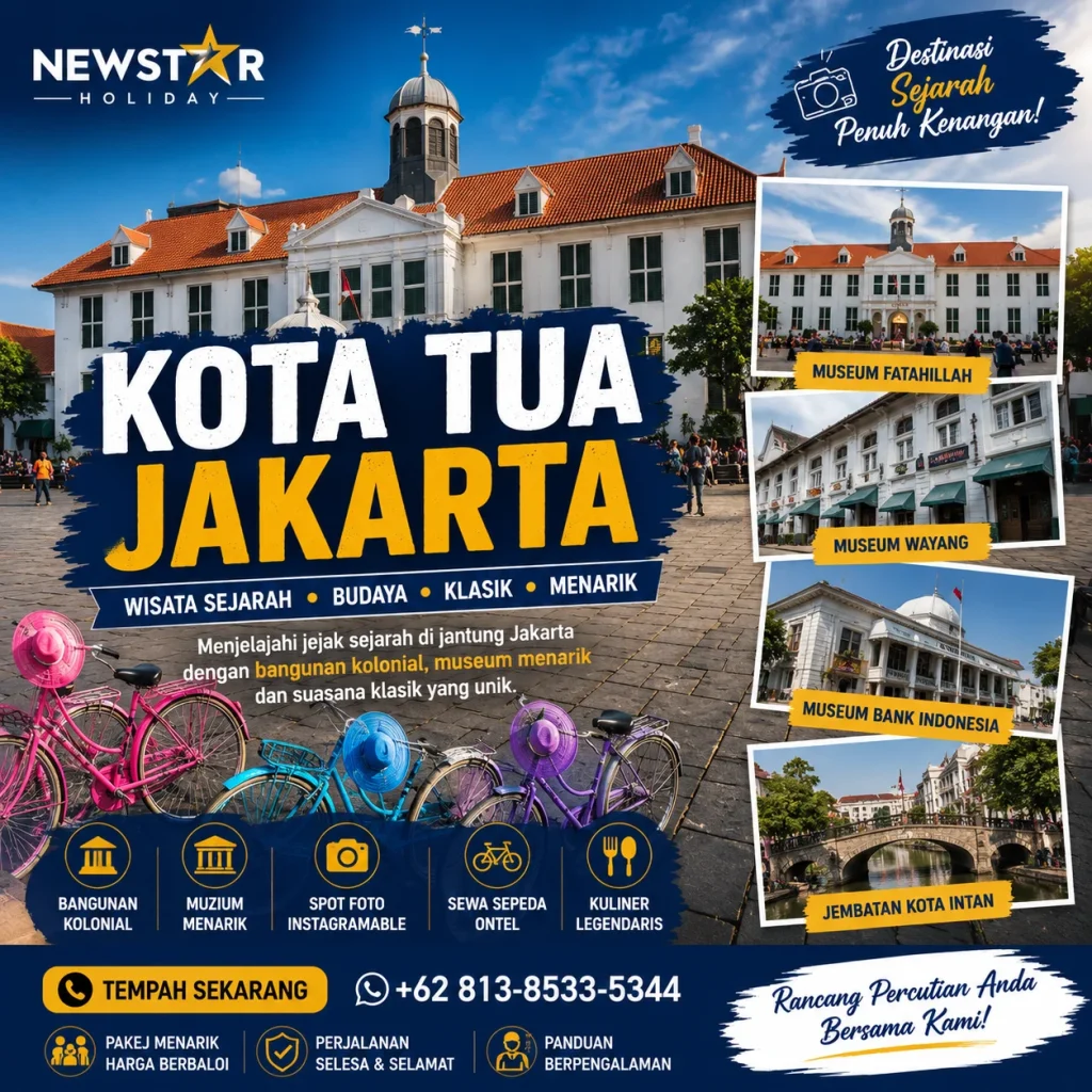 Kota Tua Jakarta dengan bangunan kolonial bersejarah dan Museum Fatahillah
