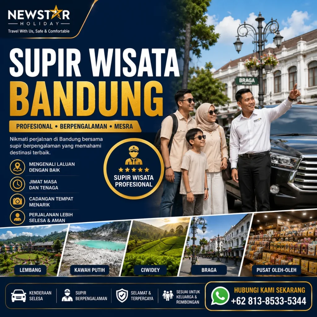 Supir wisata Bandung profesional melayani pelancong Malaysia dengan kenderaan yang selesa.